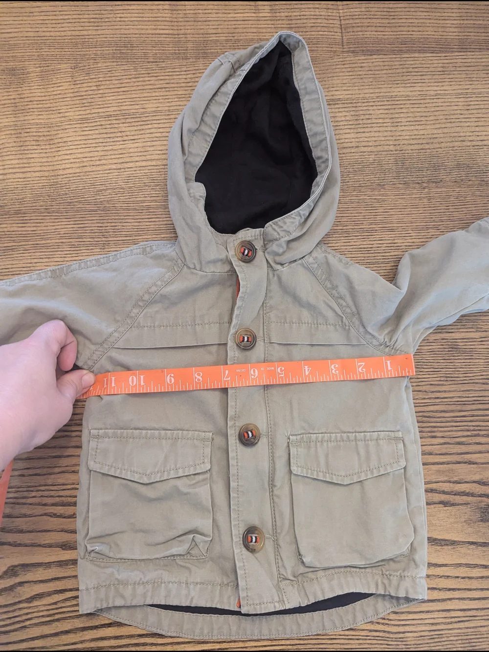 EUC Baby Gap Boys 6-12 month Khaki Beige Utility Jacket Hooded Black Lining